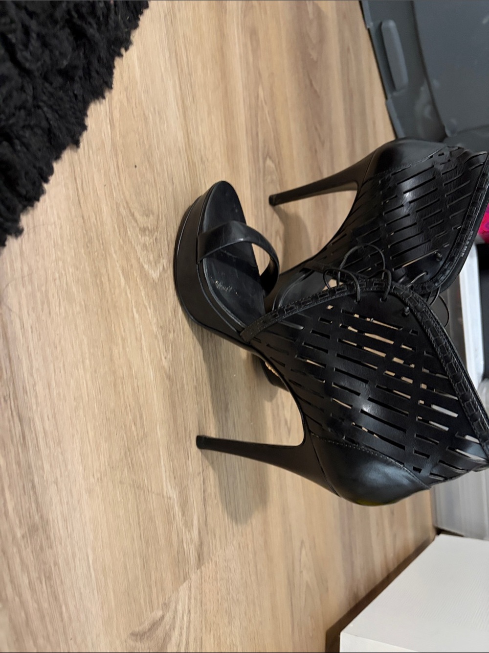 Aquazzura Black Fur High Heel Mules